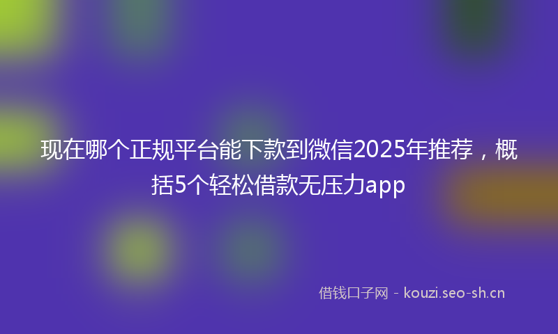 现在哪个正规平台能下款到微信2025年推荐，概括5个轻松借款无压力app