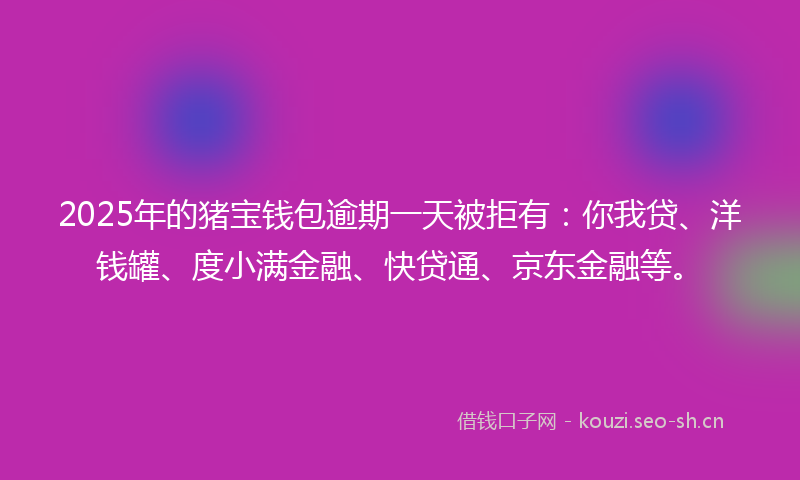 2025年的猪宝钱包逾期一天被拒有：你我贷、洋钱罐、度小满金融、快贷通、京东金融等。