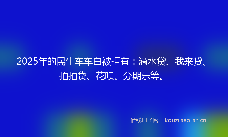 2025年的民生车车白被拒有：滴水贷、我来贷、拍拍贷、花呗、分期乐等。