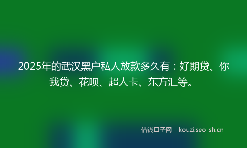 2025年的武汉黑户私人放款多久有：好期贷、你我贷、花呗、超人卡、东方汇等。