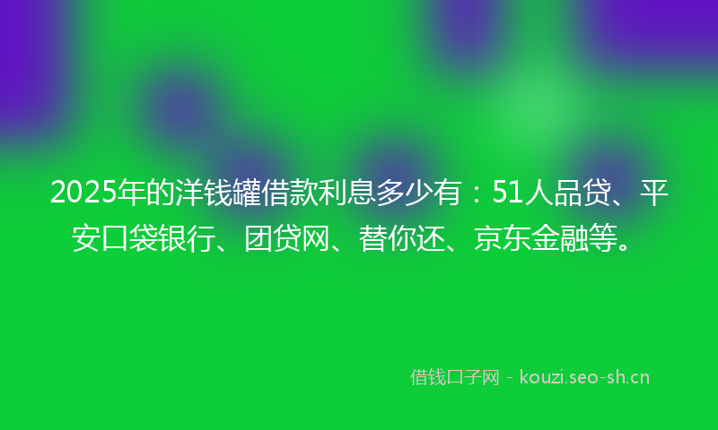 2025年的洋钱罐借款利息多少有：51人品贷、平安口袋银行、团贷网、替你还、京东金融等。