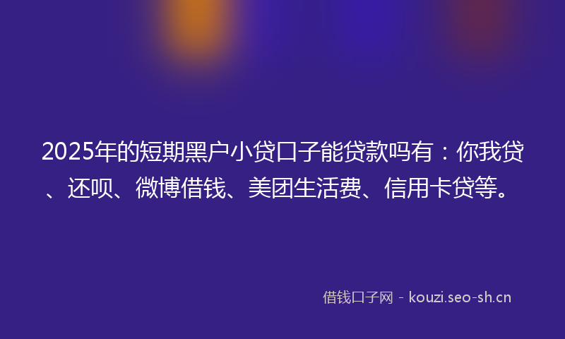 2025年的短期黑户小贷口子能贷款吗有：你我贷、还呗、微博借钱、美团生活费、信用卡贷等。