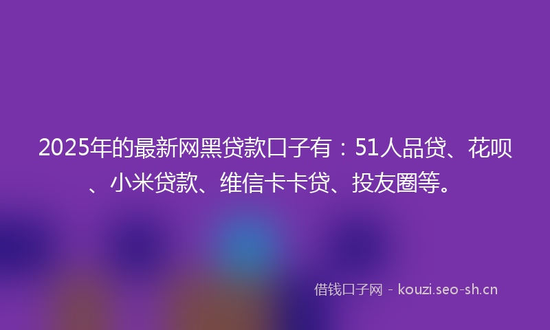 2025年的最新网黑贷款口子有：51人品贷、花呗、小米贷款、维信卡卡贷、投友圈等。