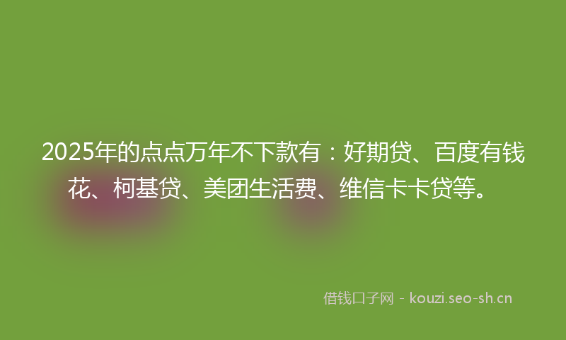 2025年的点点万年不下款有：好期贷、百度有钱花、柯基贷、美团生活费、维信卡卡贷等。