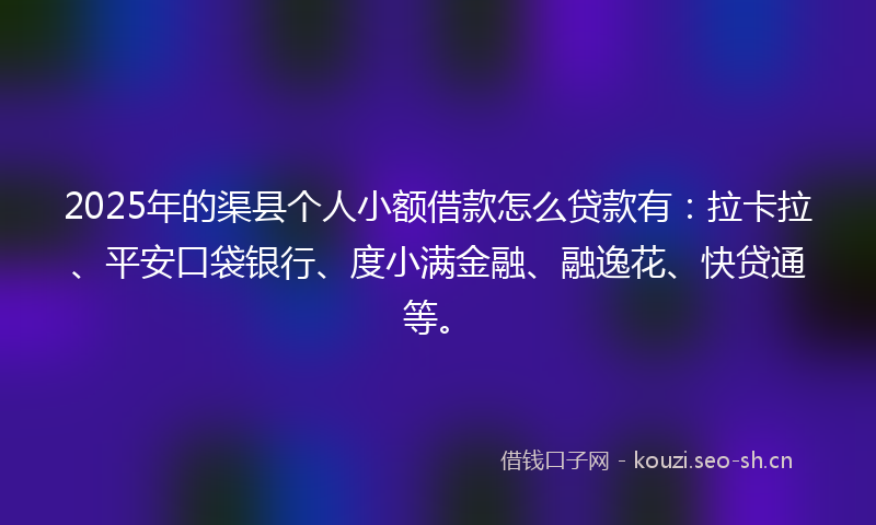 2025年的渠县个人小额借款怎么贷款有：拉卡拉、平安口袋银行、度小满金融、融逸花、快贷通等。