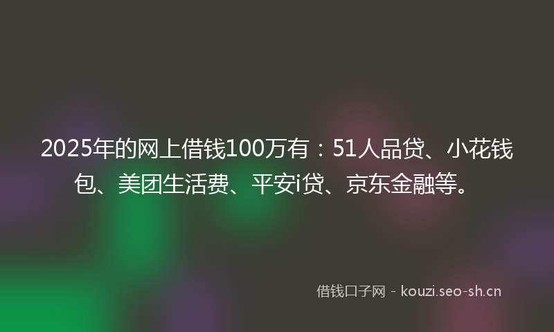 2025年的网上借钱100万有：51人品贷、小花钱包、美团生活费、平安i贷、京东金融等。