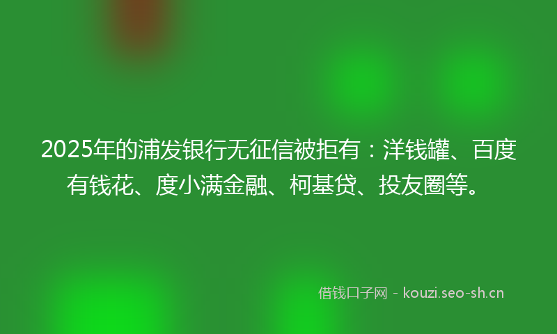 2025年的浦发银行无征信被拒有：洋钱罐、百度有钱花、度小满金融、柯基贷、投友圈等。