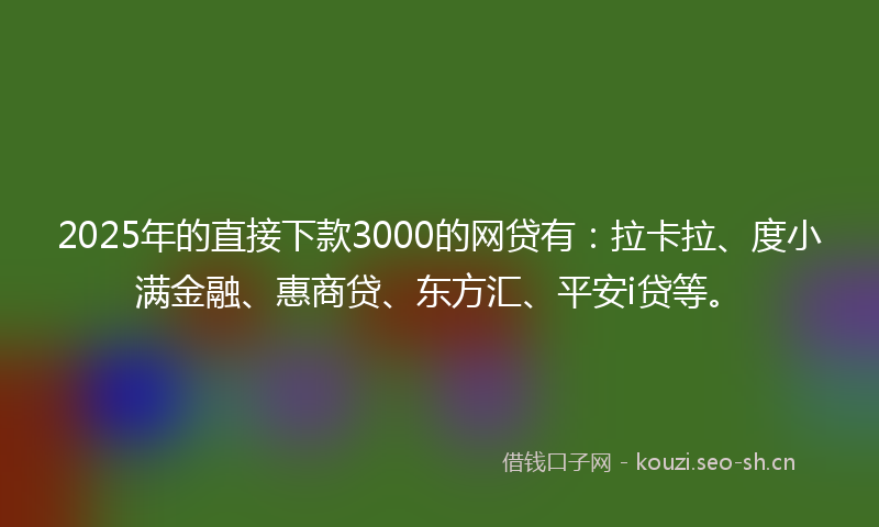 2025年的直接下款3000的网贷有：拉卡拉、度小满金融、惠商贷、东方汇、平安i贷等。