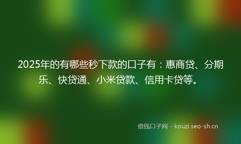 2025年的有哪些秒下款的口子有：惠商贷、分期乐、快贷通、小米贷款、信用卡贷等。