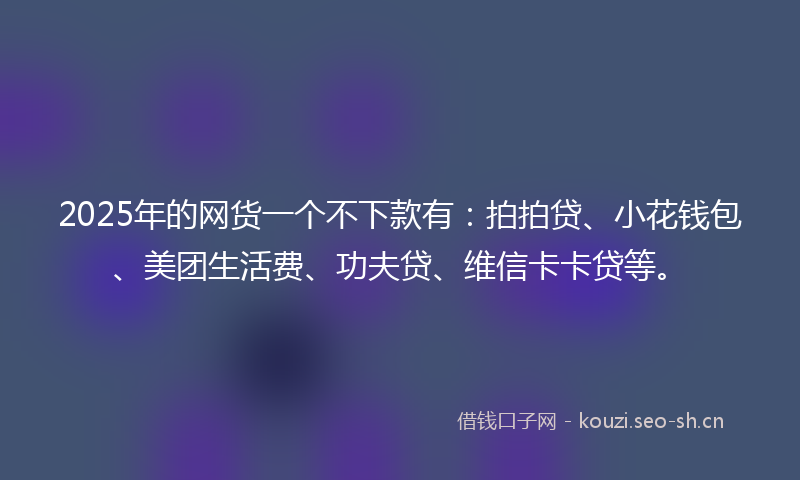 2025年的网货一个不下款有：拍拍贷、小花钱包、美团生活费、功夫贷、维信卡卡贷等。