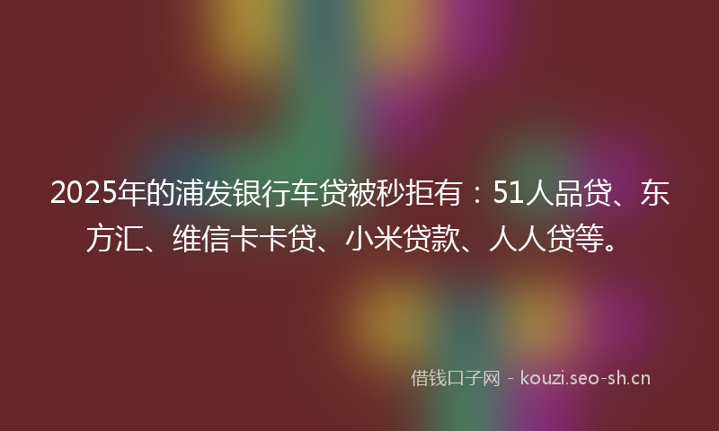 2025年的浦发银行车贷被秒拒有:51人品贷、东方汇、维信卡卡贷、小米贷款、人人贷等。