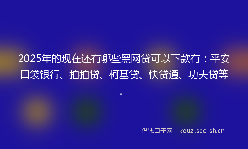 2025年的现在还有哪些黑网贷可以下款有：平安口袋银行、拍拍贷、柯基贷、快贷通、功夫贷等。