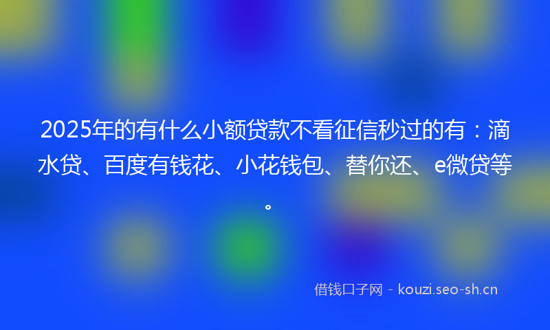 2025年的有什么小额贷款不看征信秒过的有：滴水贷、百度有钱花、小花钱包、替你还、e微贷等。