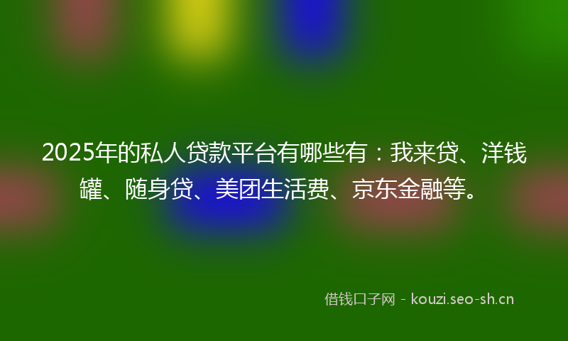 2025年的私人贷款平台有哪些有：我来贷、洋钱罐、随身贷、美团生活费、京东金融等。