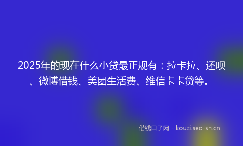 2025年的现在什么小贷最正规有：拉卡拉、还呗、微博借钱、美团生活费、维信卡卡贷等。