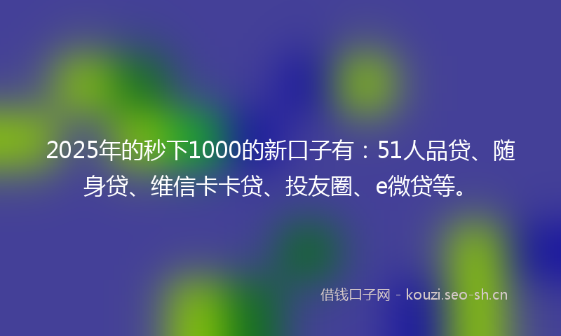2025年的秒下1000的新口子有：51人品贷、随身贷、维信卡卡贷、投友圈、e微贷等。