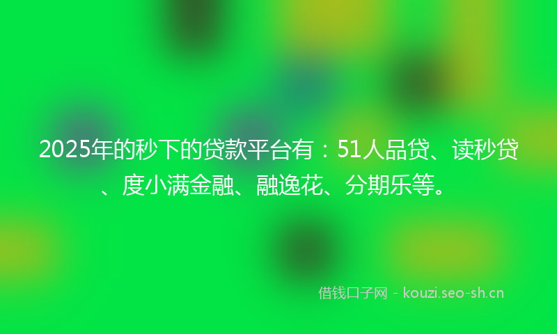 2025年的秒下的贷款平台有：51人品贷、读秒贷、度小满金融、融逸花、分期乐等。
