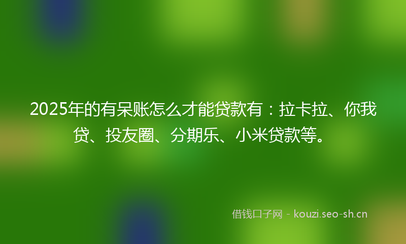 2025年的有呆账怎么才能贷款有：拉卡拉、你我贷、投友圈、分期乐、小米贷款等。