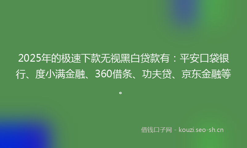 2025年的极速下款无视黑白贷款有：平安口袋银行、度小满金融、360借条、功夫贷、京东金融等。