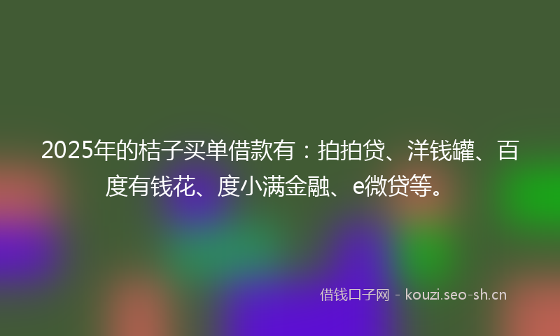 2025年的桔子买单借款有：拍拍贷、洋钱罐、百度有钱花、度小满金融、e微贷等。