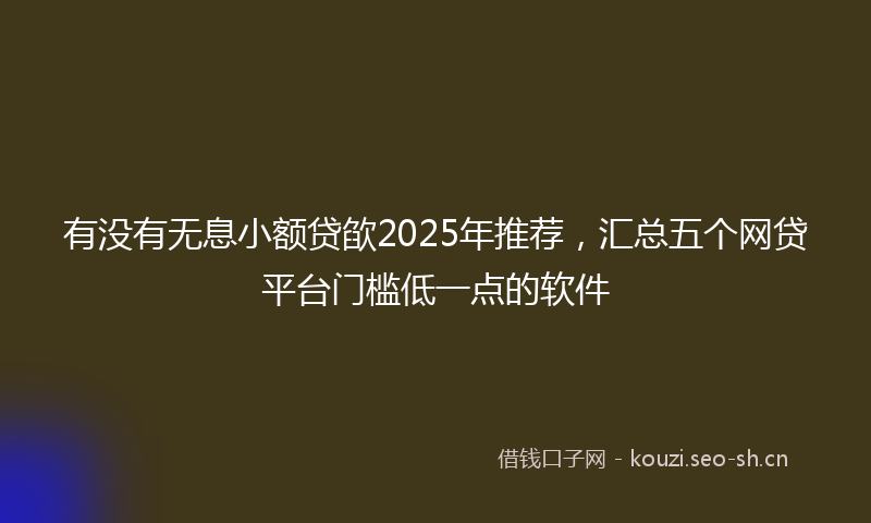 有没有无息小额贷欿2025年推荐，汇总五个网贷平台门槛低一点的软件