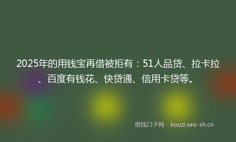 2025年的用钱宝再借被拒有：51人品贷、拉卡拉、百度有钱花、快贷通、信用卡贷等。
