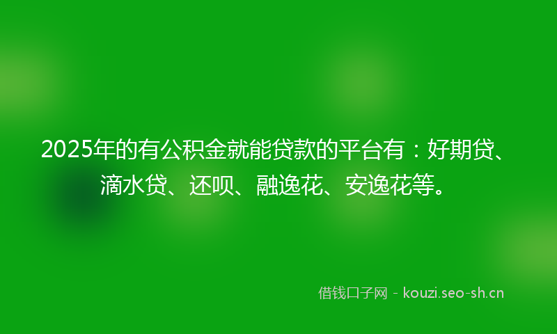 2025年的有公积金就能贷款的平台有：好期贷、滴水贷、还呗、融逸花、安逸花等。