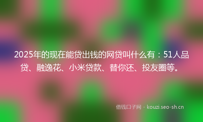 2025年的现在能贷出钱的网贷叫什么有：51人品贷、融逸花、小米贷款、替你还、投友圈等。