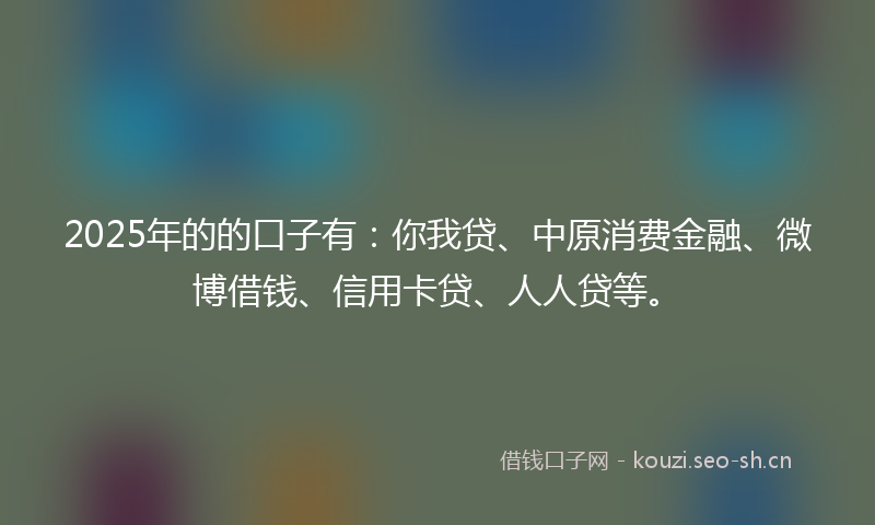 2025年的的口子有：你我贷、中原消费金融、微博借钱、信用卡贷、人人贷等。