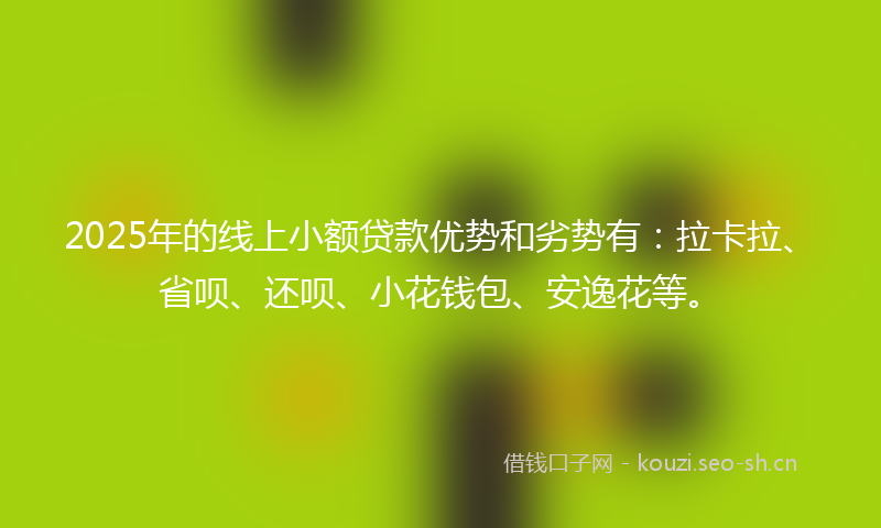 2025年的线上小额贷款优势和劣势有：拉卡拉、省呗、还呗、小花钱包、安逸花等。