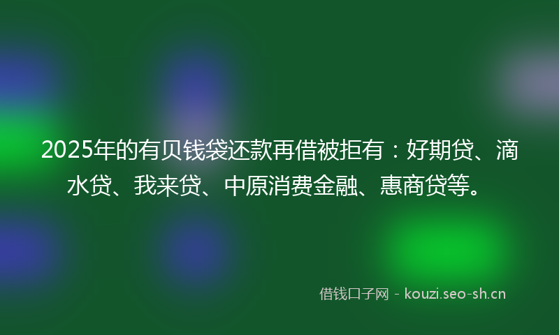2025年的有贝钱袋还款再借被拒有：好期贷、滴水贷、我来贷、中原消费金融、惠商贷等。