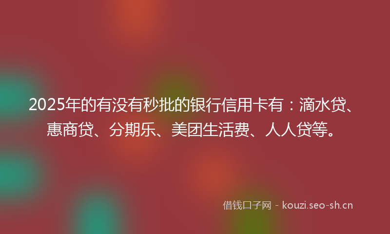 2025年的有没有秒批的银行信用卡有：滴水贷、惠商贷、分期乐、美团生活费、人人贷等。