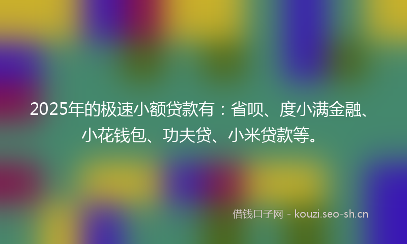 2025年的极速小额贷款有：省呗、度小满金融、小花钱包、功夫贷、小米贷款等。