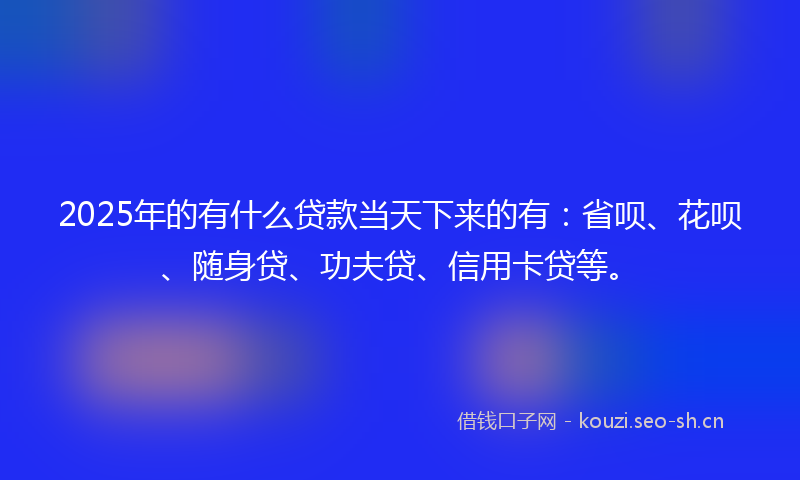 2025年的有什么贷款当天下来的有：省呗、花呗、随身贷、功夫贷、信用卡贷等。