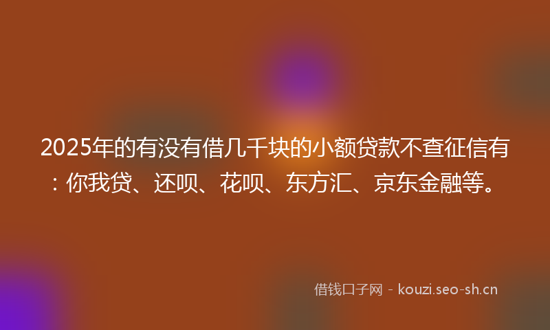 2025年的有没有借几千块的小额贷款不查征信有：你我贷、还呗、花呗、东方汇、京东金融等。