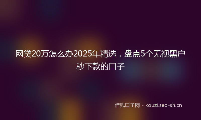 网贷20万怎么办2025年精选，盘点5个无视黑户秒下款的口子