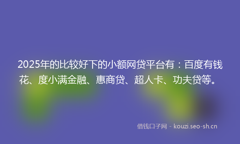 2025年的比较好下的小额网贷平台有：百度有钱花、度小满金融、惠商贷、超人卡、功夫贷等。