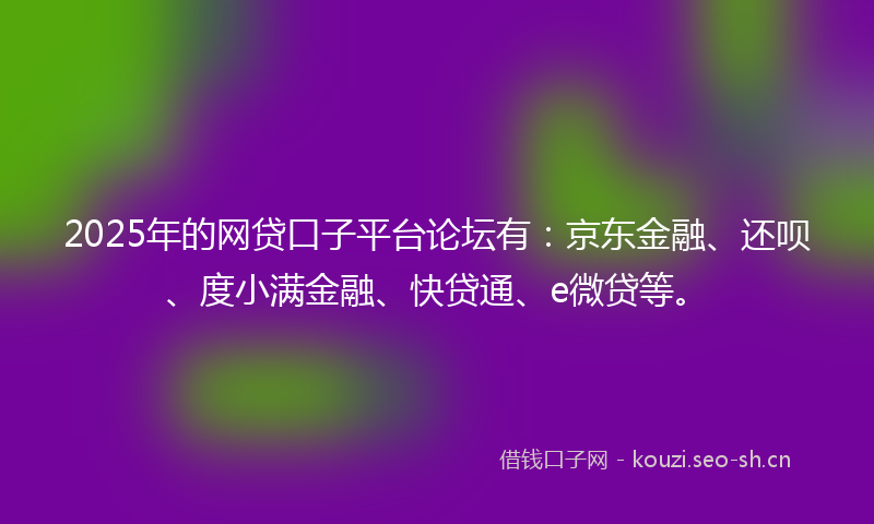 2025年的网贷口子平台论坛有：京东金融、还呗、度小满金融、快贷通、e微贷等。