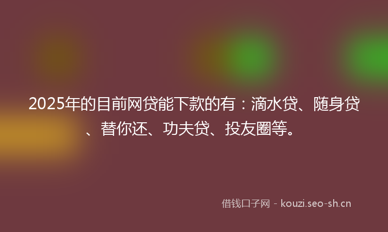 2025年的目前网贷能下款的有：滴水贷、随身贷、替你还、功夫贷、投友圈等。