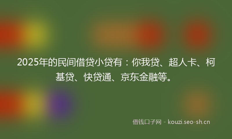 2025年的民间借贷小贷有：你我贷、超人卡、柯基贷、快贷通、京东金融等。
