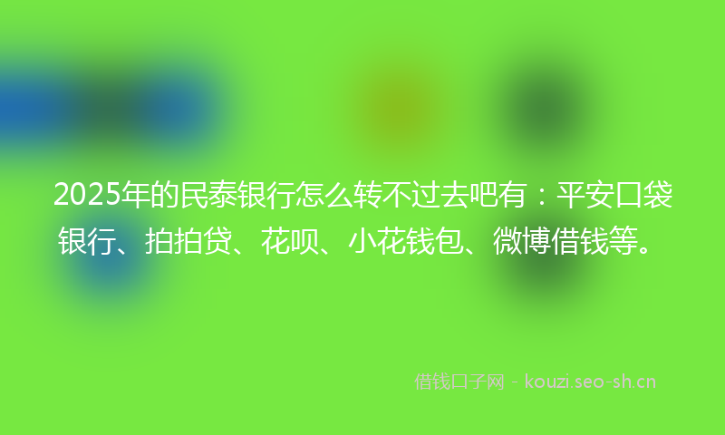 2025年的民泰银行怎么转不过去吧有：平安口袋银行、拍拍贷、花呗、小花钱包、微博借钱等。