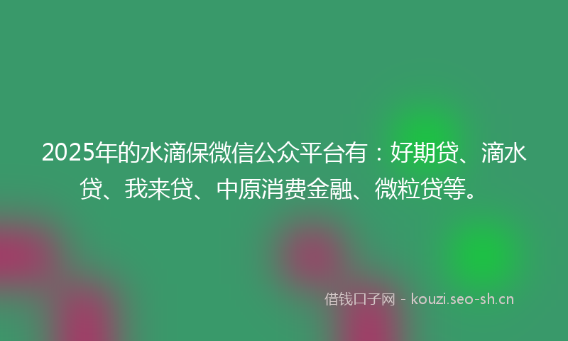 2025年的水滴保微信公众平台有：好期贷、滴水贷、我来贷、中原消费金融、微粒贷等。