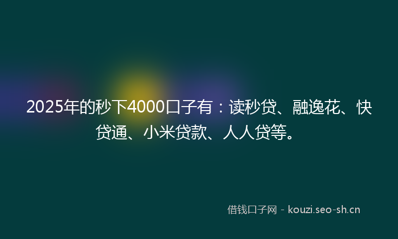 2025年的秒下4000口子有：读秒贷、融逸花、快贷通、小米贷款、人人贷等。