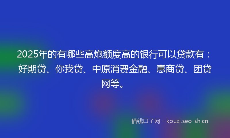 2025年的有哪些高炮额度高的银行可以贷款有：好期贷、你我贷、中原消费金融、惠商贷、团贷网等。