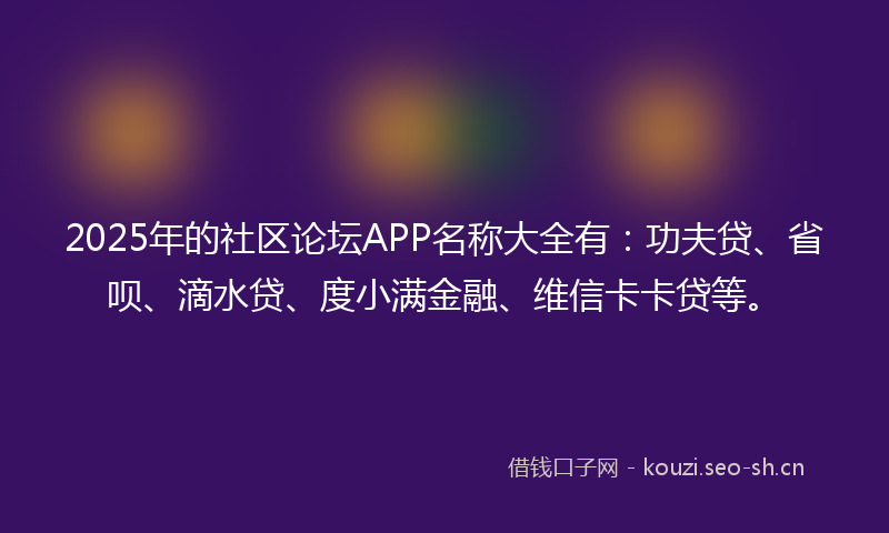 2025年的社区论坛APP名称大全有：功夫贷、省呗、滴水贷、度小满金融、维信卡卡贷等。