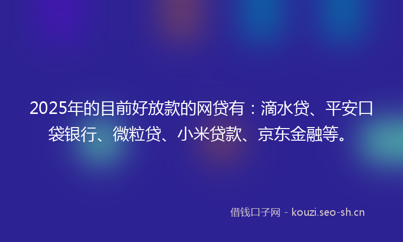 2025年的目前好放款的网贷有：滴水贷、平安口袋银行、微粒贷、小米贷款、京东金融等。