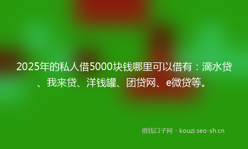 2025年的私人借5000块钱哪里可以借有：滴水贷、我来贷、洋钱罐、团贷网、e微贷等。