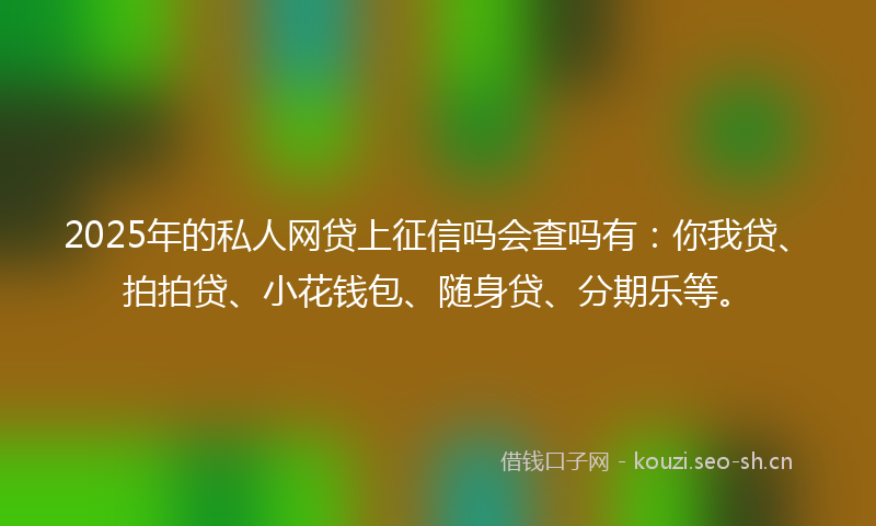 2025年的私人网贷上征信吗会查吗有：你我贷、拍拍贷、小花钱包、随身贷、分期乐等。