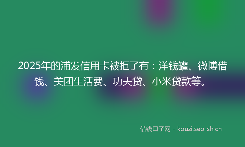 2025年的浦发信用卡被拒了有：洋钱罐、微博借钱、美团生活费、功夫贷、小米贷款等。