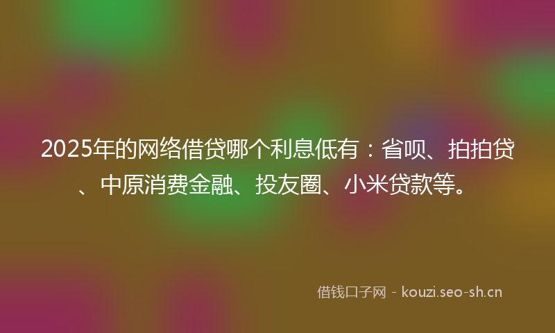 2025年的网络借贷哪个利息低有：省呗、拍拍贷、中原消费金融、投友圈、小米贷款等。